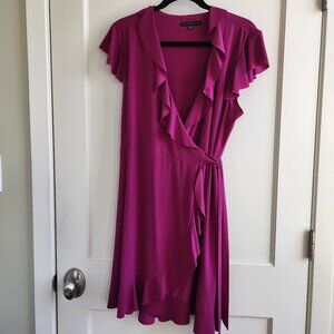 Tiana B Pink Wrap Dress XL Flutter Sleeve Ruffle